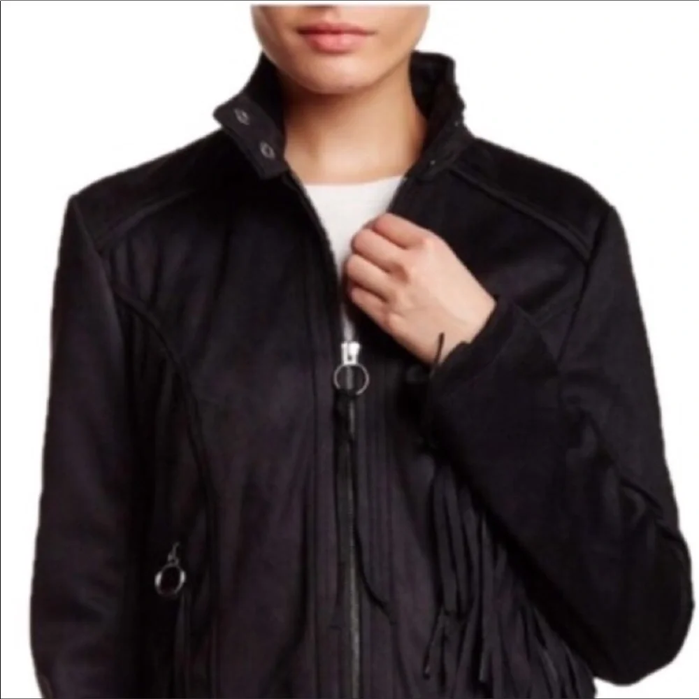 Rachel Roy Fringe Faux Suede Moto Jacket NWT